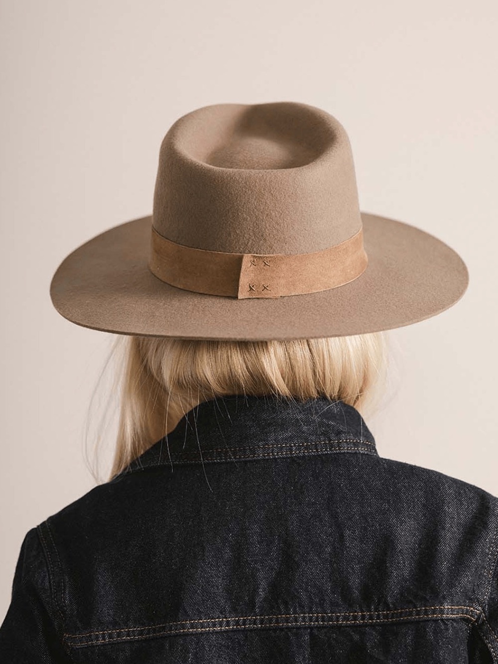 GIGI PIP MILLER FEDORA — Wide-Brim Felt in Tan with Suede Band $156 MSRP